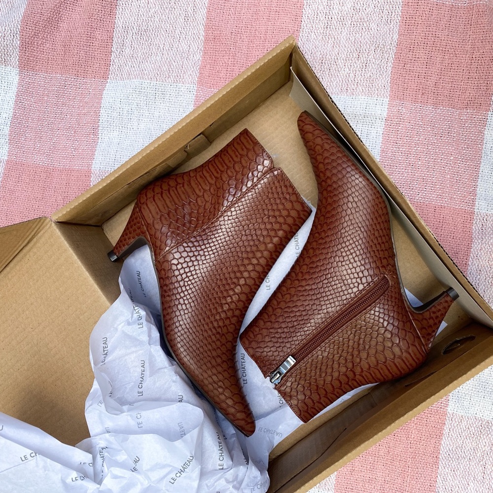 Snake Embossed Pointy Toe Ankle Boot